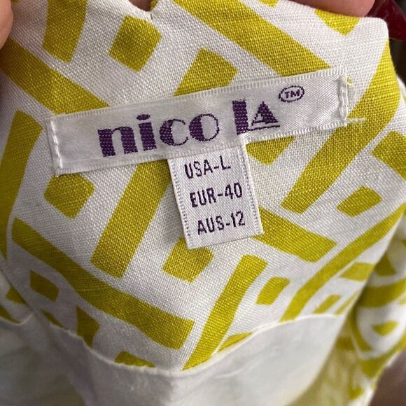 NicoLA Green Cream Geometric Pattern Square Beck Shift Dress - Picture 11 of 12